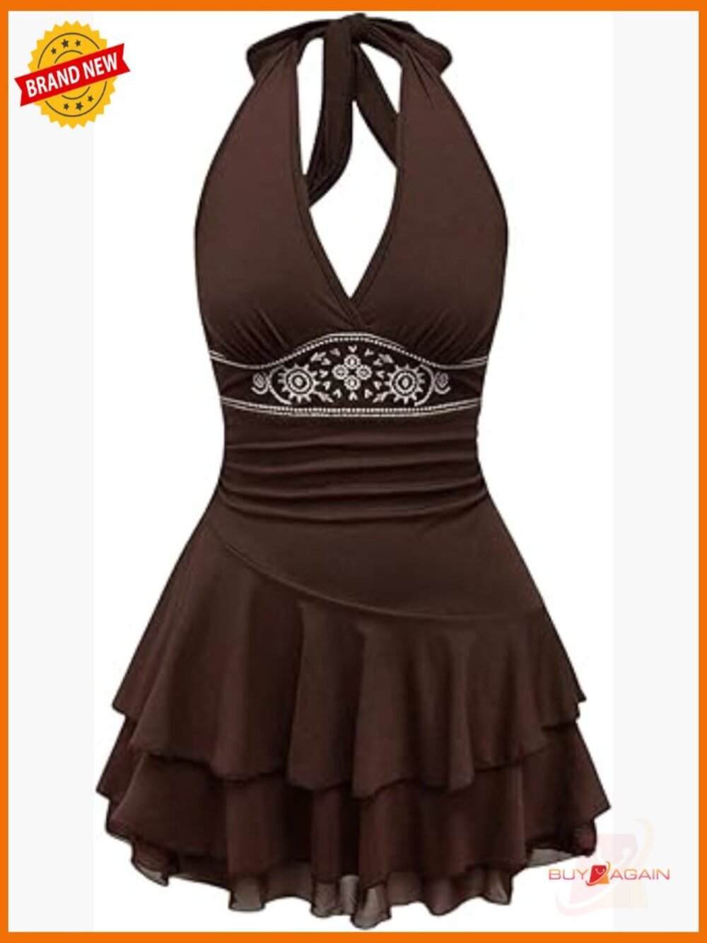 Halter Backless Flowy Cowgirl Mini Dress Tiered Layer Sleeveless Ruched